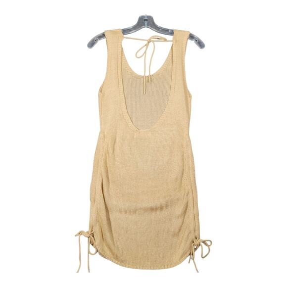 Jolie & Joy by FC Beige Knit Sleeveless Mini Dress Swim Cover Up Ruched Sides - Picture 2 of 11